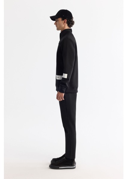 Erkek Siyah Dik Yaka Pamuklu Baskılı Elastan Sweatshirt A42Y1202 modelleri