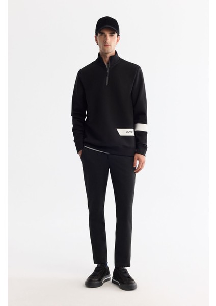 Erkek Siyah Dik Yaka Pamuklu Baskılı Elastan Sweatshirt A42Y1202 indirimleri