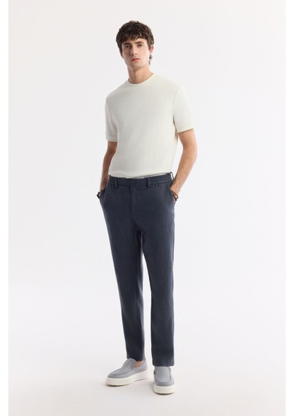 Erkek Antrasit Relaxed Fit Beli Lastikli %100 Keten Pantolon B003032