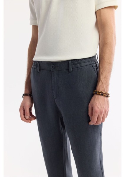Erkek Antrasit Relaxed Fit Beli Lastikli %100 Keten Pantolon B003032 fırsatları
