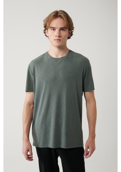 Erkek Haki Soft Touch Bisiklet Yaka T-shirt B001031