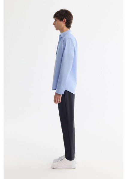 Erkek Mavi Regular Fit Düğmeli Yaka %100 Pamuk Oxford Gömlek B002034