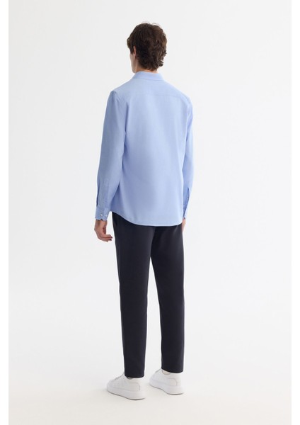 Erkek Mavi Regular Fit Düğmeli Yaka %100 Pamuk Oxford Gömlek B002034