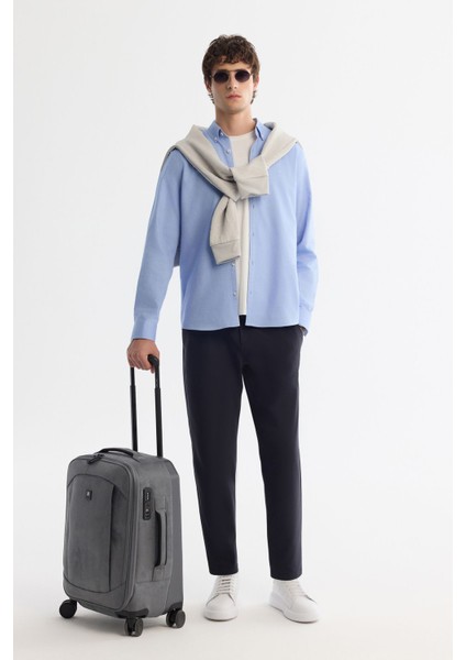 Erkek Mavi Regular Fit Düğmeli Yaka %100 Pamuk Oxford Gömlek B002034