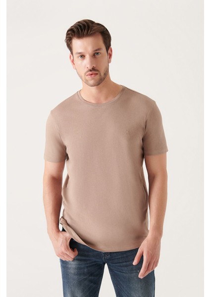 Erkek Vizon Soft Regular Fit Soft Touch Bisiklet Yaka Düz Modal T-Shirt B001171