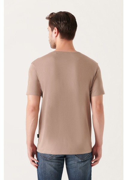 Erkek Vizon Soft Regular Fit Soft Touch Bisiklet Yaka Düz Modal T-Shirt B001171