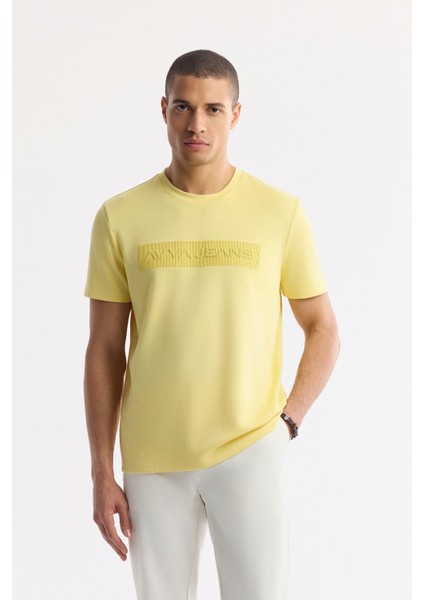 Erkek Sarı Regular Fit Bisiklet Yaka Enjeksiyon Baskılı Interlok T-shirt A51y1021