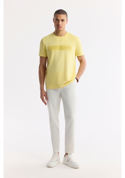 Erkek Sarı Regular Fit Bisiklet Yaka Enjeksiyon Baskılı Interlok T-shirt A51y1021