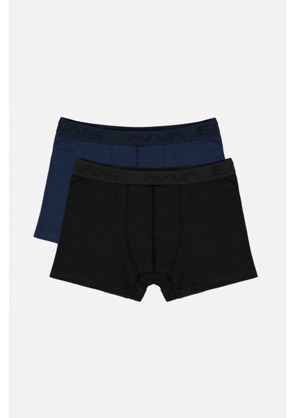 Erkek Lacivert-siyah Düz 2'li Esnek Pamuklu Kutulu Boxer B009500