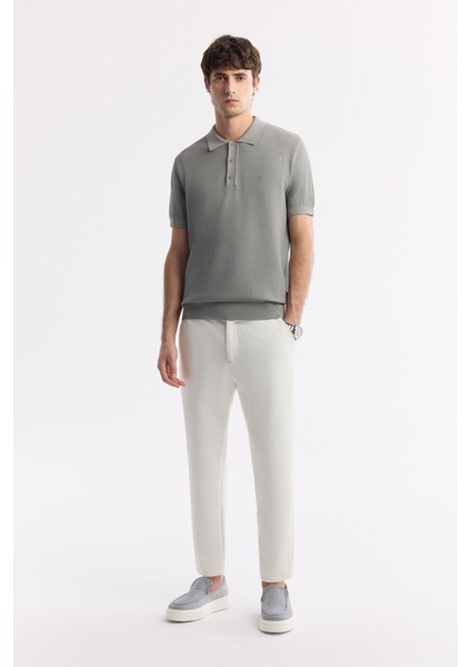 Erkek Gri Regular Fit Polo Yaka Dokulu Triko T-shirt B005120