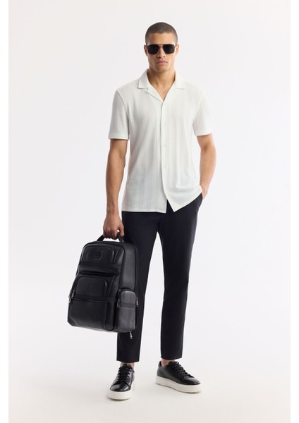Erkek Beyaz Apaj Yaka Jakarlı Jersey Comfort Fit Gömlek A51Y2027