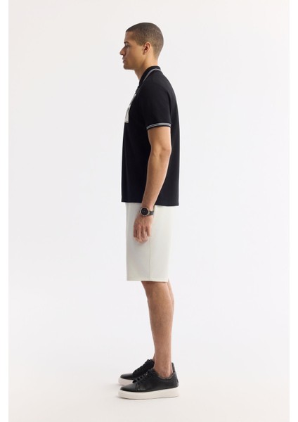 Erkek Siyah Regular Fit Fermuarlı Polo Yaka Önü Enjeksiyon Baskılı T-shirt A51y1167 modelleri