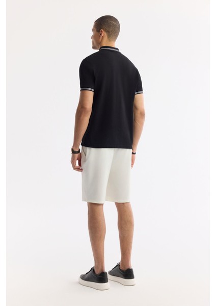 Erkek Siyah Regular Fit Fermuarlı Polo Yaka Önü Enjeksiyon Baskılı T-shirt A51y1167 fırsatları