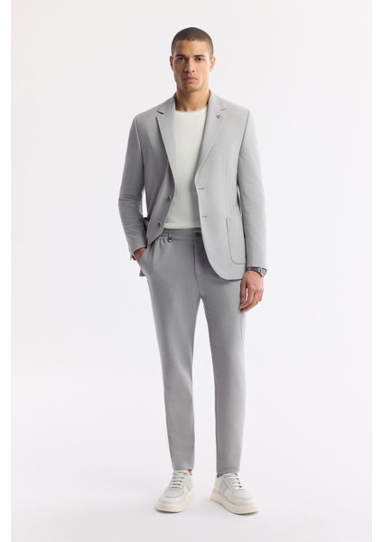 Erkek Gri Comfort Slim Fit Yan Cepli Beli Lastikli Bi Stretch Teknik Kumaş Pantolon A51y3201