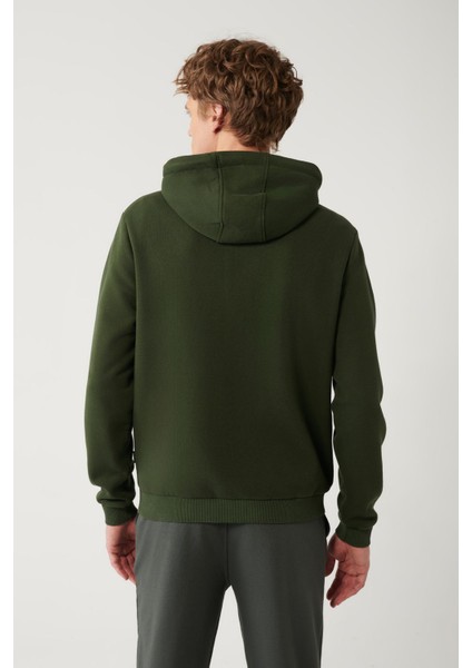 Erkek Haki Kapüşonlu 3 Iplik Şardonlu Fermuarlı Sweatshirt E001019 fırsatları