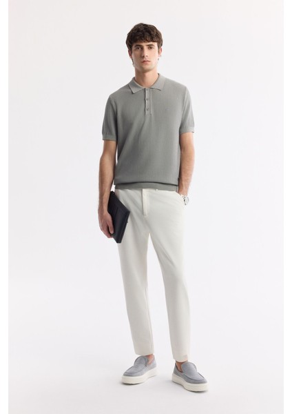 Erkek Gri Regular Fit Polo Yaka Dokulu Triko T-shirt B005120