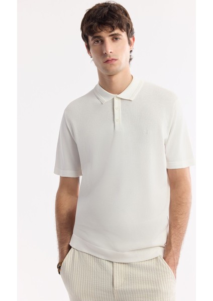 Erkek Ekru Polo Yaka Basic Rayon Triko T-shirt A51Y5035
