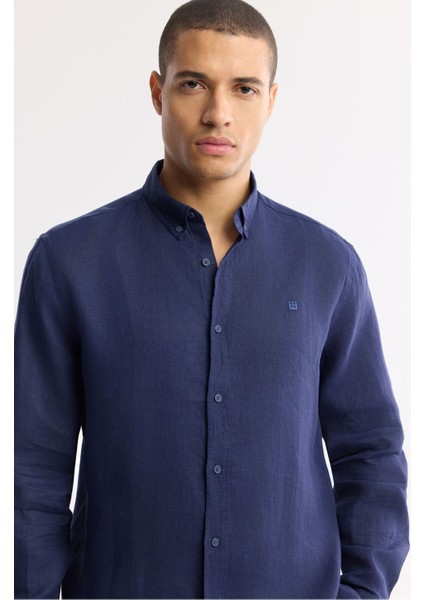 Erkek Indigo Comfort Fit %100 Keten Düğmeli Yaka Gömlek B002191 fiyatları