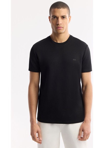 Erkek Siyah Bisiklet Yaka Sırt Ve Göğsü Logo Baskılı T-shirt B001040