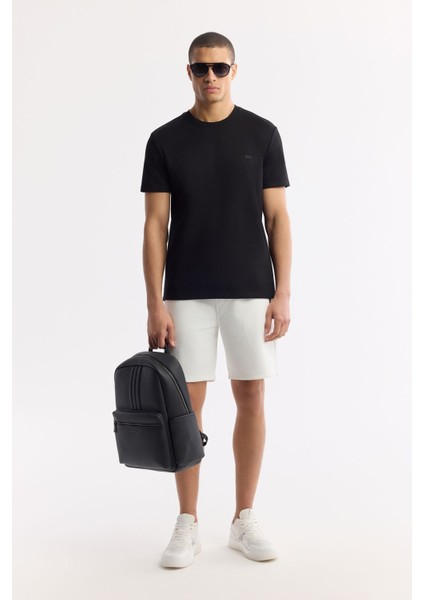 Erkek Siyah Bisiklet Yaka Sırt Ve Göğsü Logo Baskılı T-shirt B001040