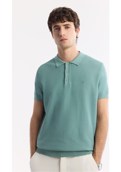 Erkek Nil Yeşili Regular Fit Polo Yaka Dokulu Triko T-shirt B005120