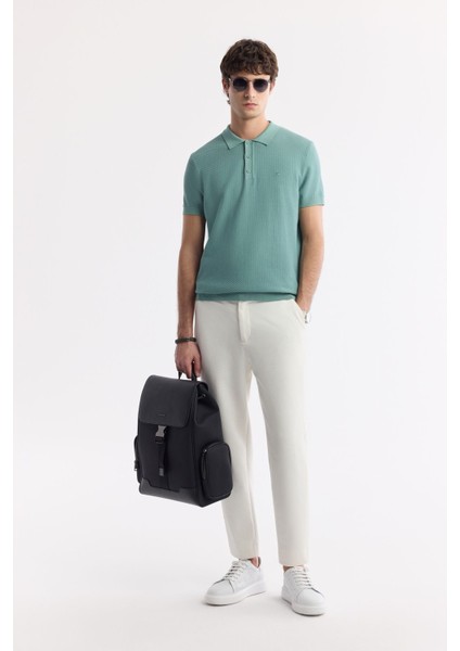 Erkek Nil Yeşili Regular Fit Polo Yaka Dokulu Triko T-shirt B005120