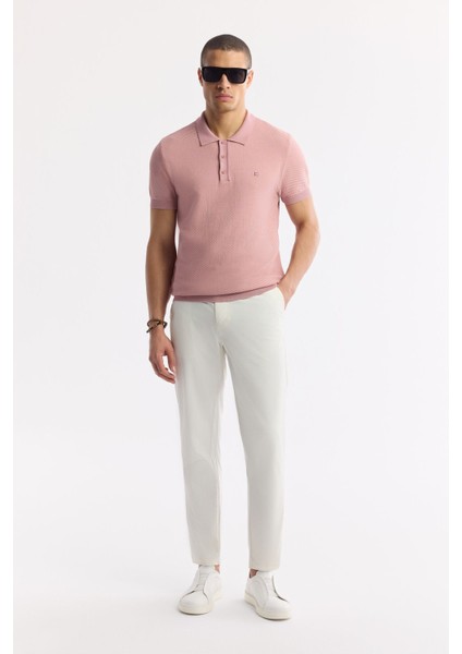 Erkek Pembe Regular Fit Polo Yaka Dokulu Triko T-shirt B005120