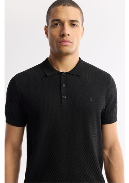 Erkek Siyah Regular Fit Polo Yaka Dokulu Triko T-shirt B005120 fiyatları