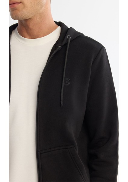 Erkek Siyah Kapüşonlu 3 Iplik Şardonlu Fermuarlı Sweatshirt E001019 fiyatları