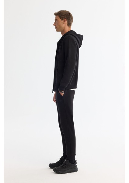 Erkek Siyah Kapüşonlu 3 Iplik Şardonlu Fermuarlı Sweatshirt E001019 modelleri