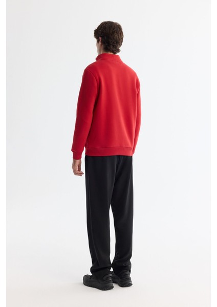 Erkek Kırmızı Dik Yaka Fermuarlı 3 Iplik Şardonlu Sweatshirt E001020 fırsatları