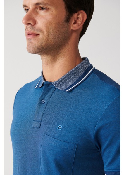 Erkek Indigo Kıvrılmaz Yaka Cepli 2 Düğmeli Polo Yaka T-shirt E001031 fiyatları