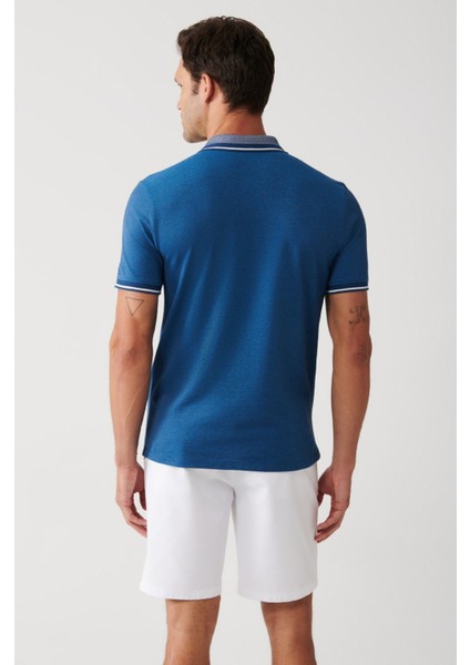 Erkek Indigo Kıvrılmaz Yaka Cepli 2 Düğmeli Polo Yaka T-shirt E001031 fırsatları