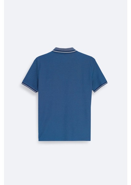 Erkek Indigo Kıvrılmaz Yaka Cepli 2 Düğmeli Polo Yaka T-shirt E001031