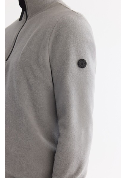 Erkek Gri Soğuğa Dayanıklı Yarım Fermuarlı Dik Yaka Polar Sweatshirt E001068 modelleri