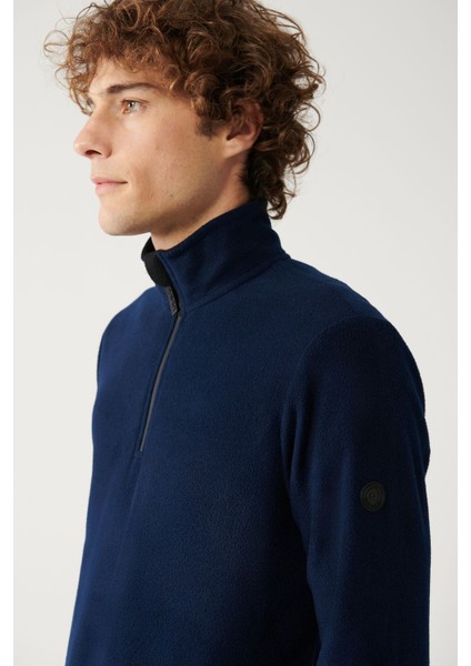 Erkek Lacivert Soğuğa Dayanıklı Yarım Fermuarlı Dik Yaka Polar Sweatshirt E001068 fiyatları