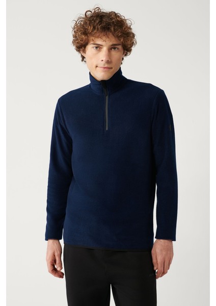 Erkek Lacivert Soğuğa Dayanıklı Yarım Fermuarlı Dik Yaka Polar Sweatshirt E001068 modelleri