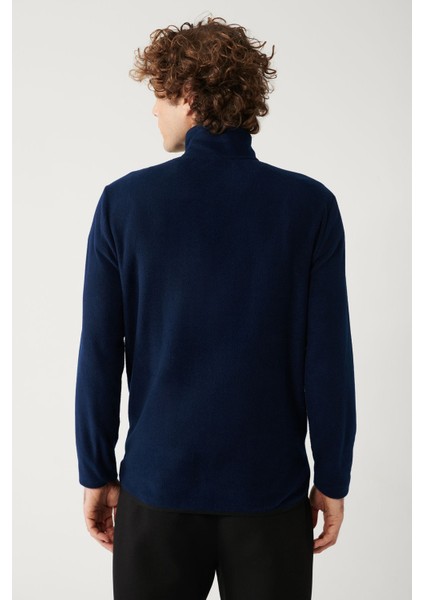 Erkek Lacivert Soğuğa Dayanıklı Yarım Fermuarlı Dik Yaka Polar Sweatshirt E001068 fırsatları