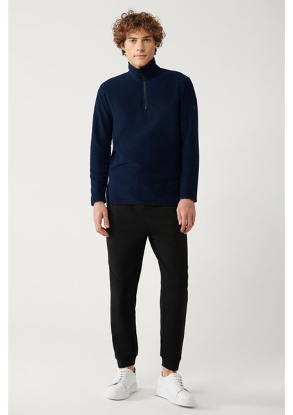 Erkek Lacivert Soğuğa Dayanıklı Yarım Fermuarlı Dik Yaka Polar Sweatshirt E001068 indirimleri