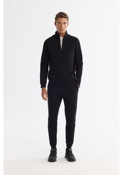 Erkek Siyah Dik Yaka Fermuarlı 3 Iplik Şardonlu Sweatshirt E001020 indirimleri