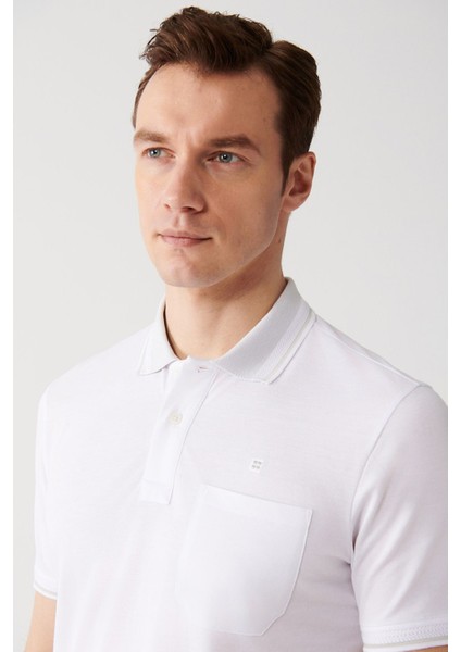 Erkek Beyaz Kıvrılmaz Yaka Cepli 2 Düğmeli Polo Yaka T-Shirt E001031 fiyatları