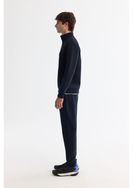 Erkek Lacivert Dik Yaka Fermuarlı 3 İplik Şardonlu Sweatshirt E001020