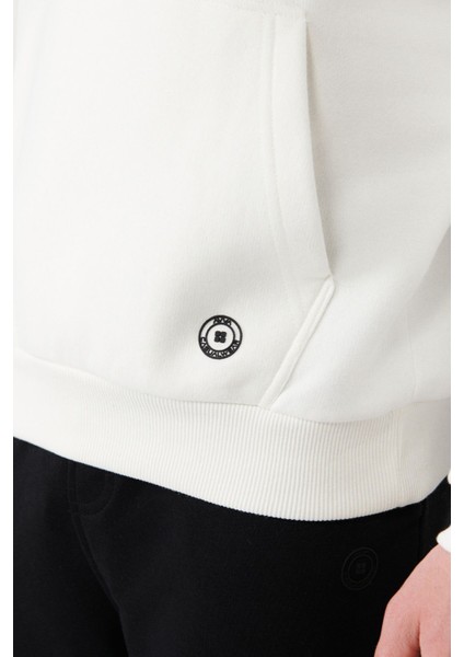 Erkek Beyaz Kapüşonlu 3 Iplik Şardonlu Pamuklu Sweatshirt E001018 fiyatları