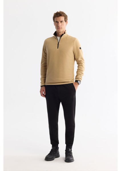Erkek Bej Soğuğa Dayanıklı Yarım Fermuarlı Dik Yaka Polar Sweatshirt E001068 indirimleri