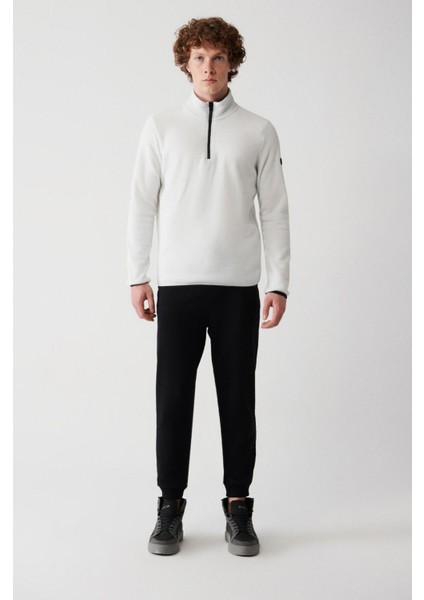 Erkek Beyaz Soğuğa Dayanıklı Yarım Fermuarlı Dik Yaka Polar Sweatshirt E001068 fırsatları