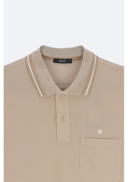 Erkek Bej Kıvrılmaz Yaka Cepli 2 Düğmeli Polo Yaka T-shirt E001031