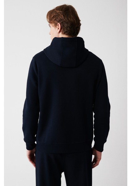 Erkek Lacivert Kapüşonlu 3 Iplik Şardonlu Pamuklu Sweatshirt E001018 fırsatları