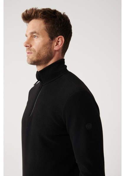 Erkek Siyah Soğuğa Dayanıklı Yarım Fermuarlı Dik Yaka Polar Sweatshirt E001068 fiyatları