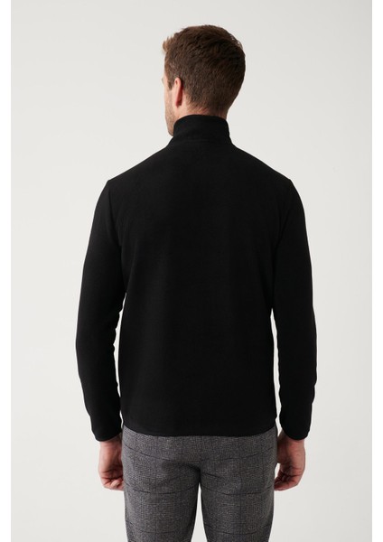 Erkek Siyah Soğuğa Dayanıklı Yarım Fermuarlı Dik Yaka Polar Sweatshirt E001068 fırsatları