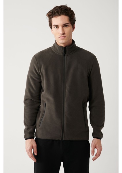 Erkek Antrasit Dik Yaka Soğuğa Dayanıklı Fermuarlı Polar Sweatshirt E001069